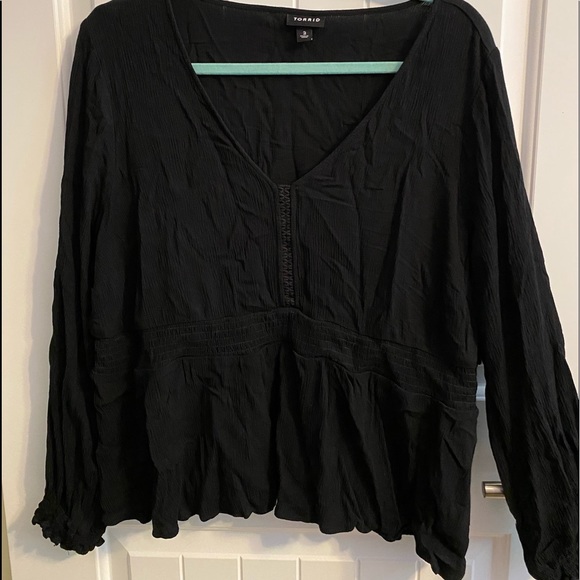 ❌SOLD❌ BLACK GAUZE PEPLUM MIDI PEASANT BLOUSE - Picture 4 of 6